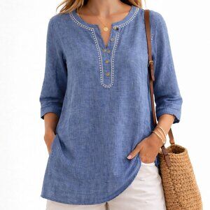 Romantic Summer Linen Classic Cottagecore Lightweight Eddie Bauer Tunic [size L]